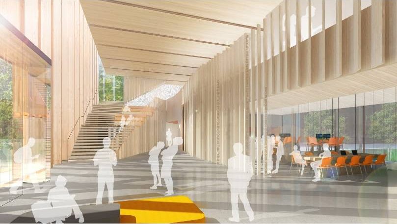 Rendering of the atrium of the new Oregon Forest Science Complex