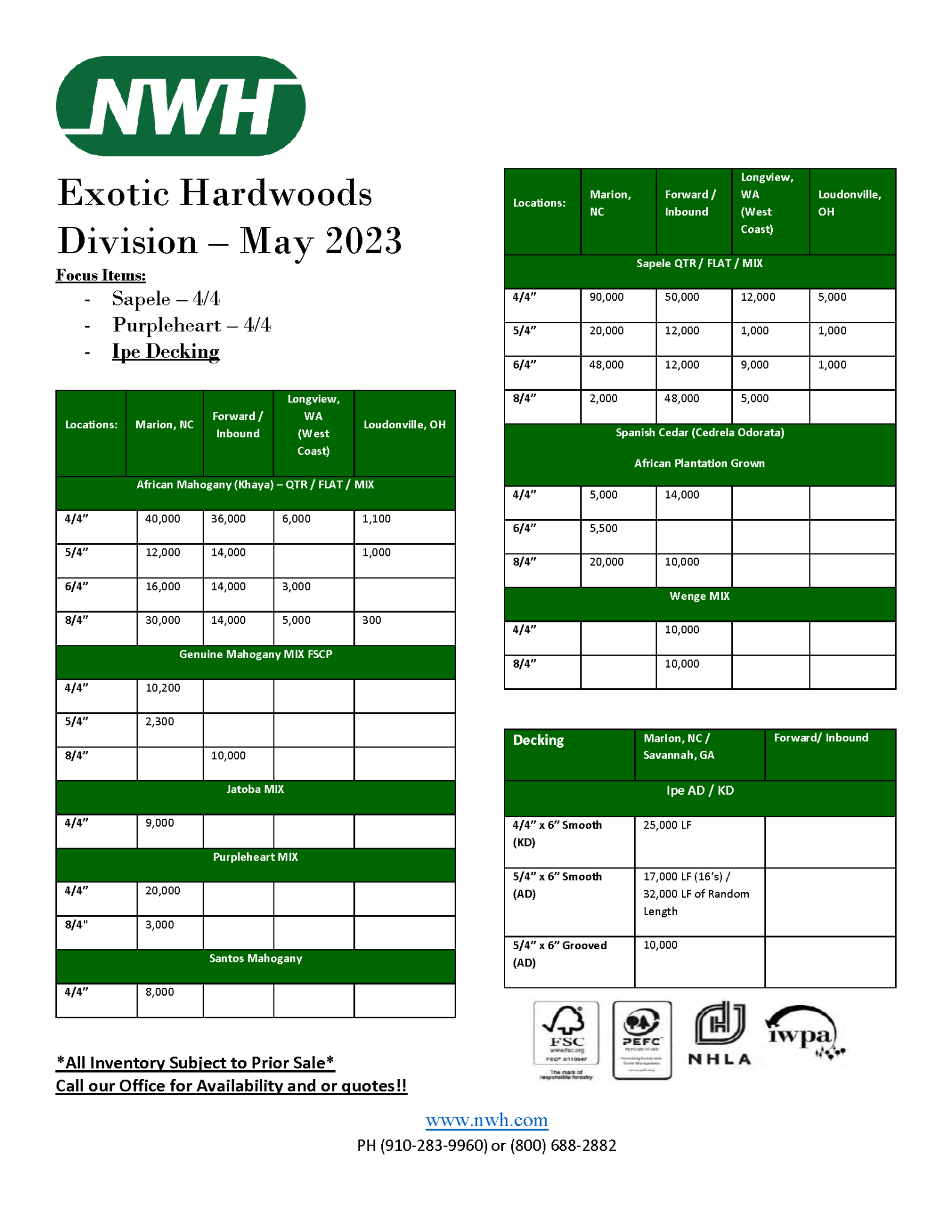 NWH Tropical Stock Sheet-May 2023