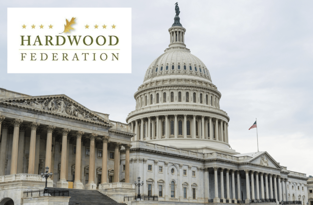 United States Capitol Building in Washington D.C. with the Hardwood Federation logo in the corner