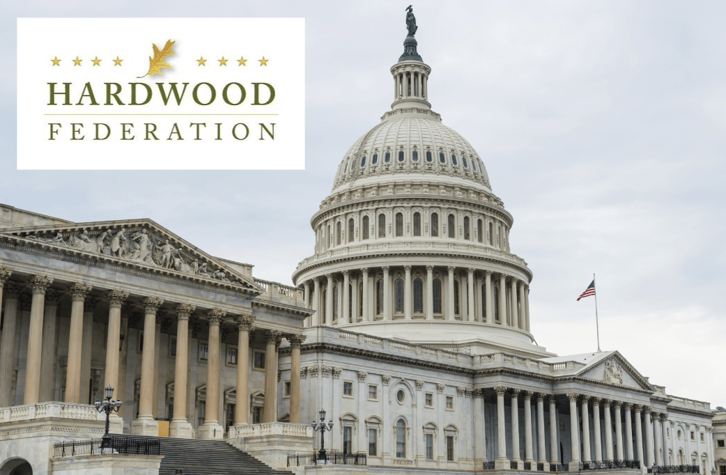 United States Capitol Building in Washington D.C. with the Hardwood Federation logo in the corner